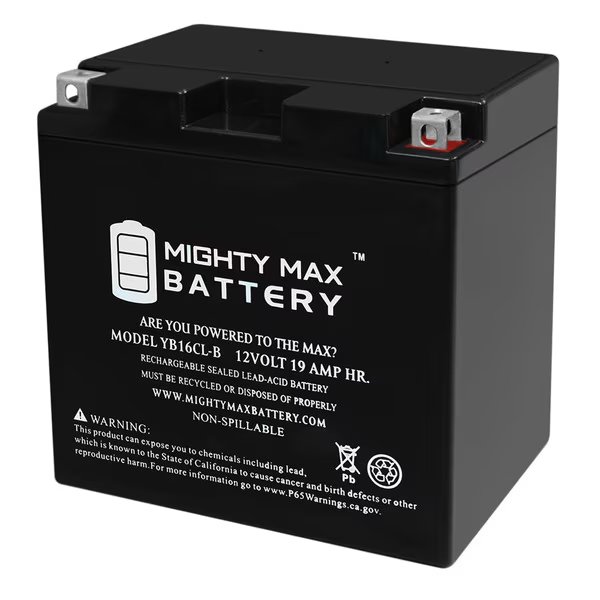 YB16CL-B 12V 19AH Battery for Kawasaki Prarie KVF400-A (CN) 97-'00, Mighty Max Battery, Mfr#: YB16CL-B19